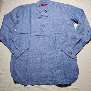 Rock Top Women Size 42 cm Blue Long Sleeve Blouse Quarter Button Band Collar